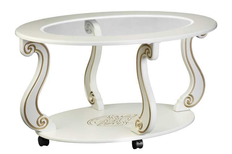 Стол журнальный Овация (С) на колесах слоновая кость/золото
