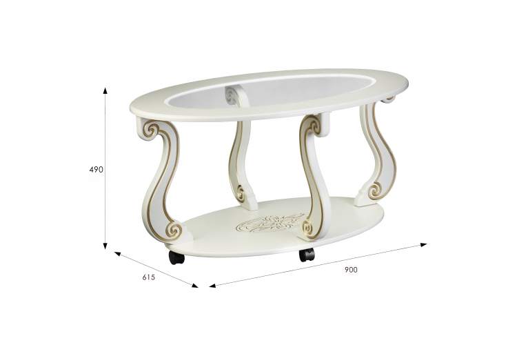 Стол журнальный Овация (С) на колесах слоновая кость/золото-4