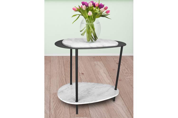 Стол журнальный МеталлАрт М036 белый мрамор/черный-6