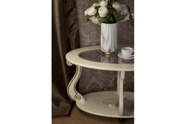 Стол журнальный Овация (С) на колесах слоновая кость/золото-6