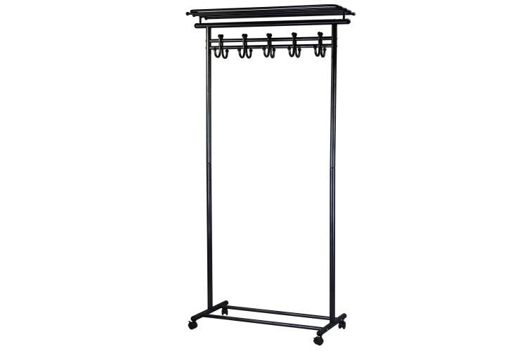 Вешалка напольная на колесах М 9 чёрный с крючками