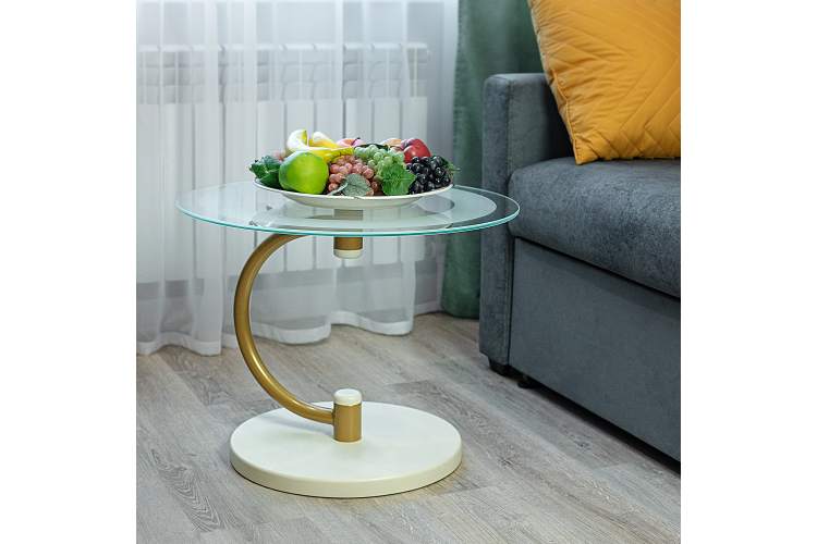 Стол журнальный Дуэт 13Н золото/слоновая кость/прозрачное-3