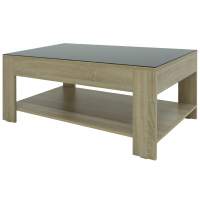 Стол журнальный BeautyStyle 26 сонома/стекло черное в гостиную