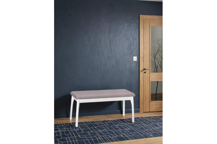 Скамья для прихожей мягкая, ткань серо-розовый, каркас снег-3