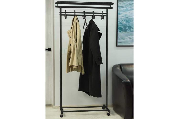 Вешалка напольная на колесах М 9 чёрный с крючками-6