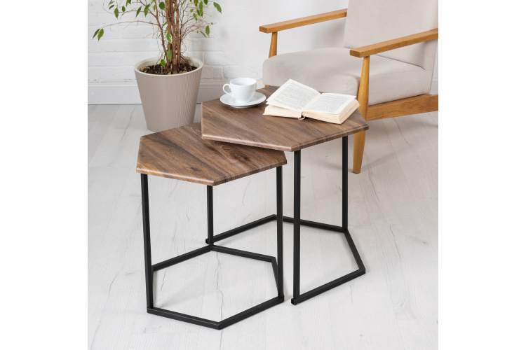 Стол журнальный МеталлАрт М003 коричневый дуб/черный-6