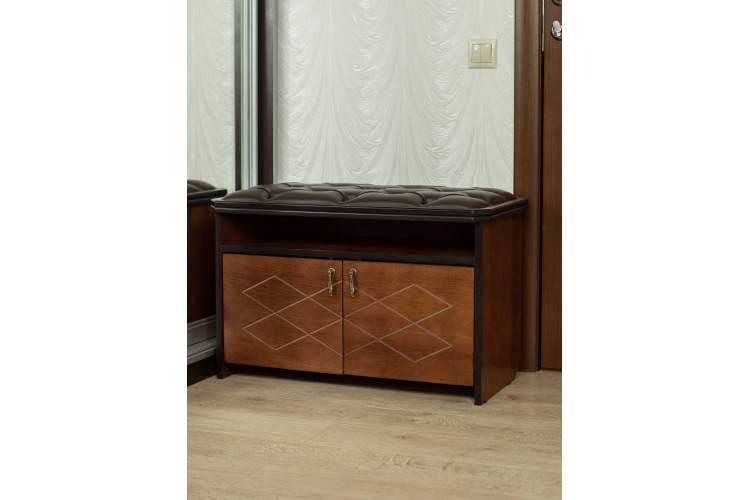 Банкетка Патриция 2 орех, к/з Ева 1, каретная стяжка Л-11