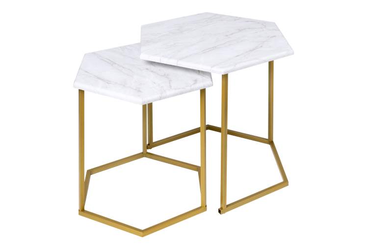 Стол журнальный МеталлАрт М003 белый мрамор/золото