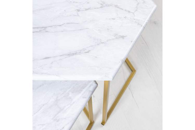 Стол журнальный МеталлАрт М003 белый мрамор/золото-3