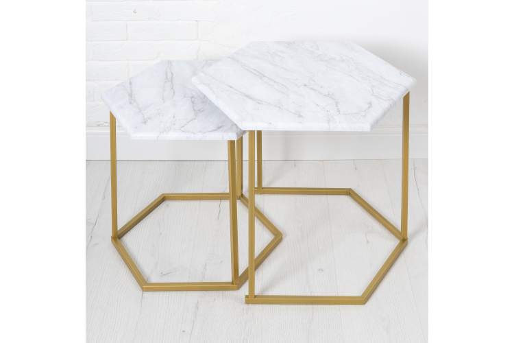 Стол журнальный МеталлАрт М003 белый мрамор/золото-4