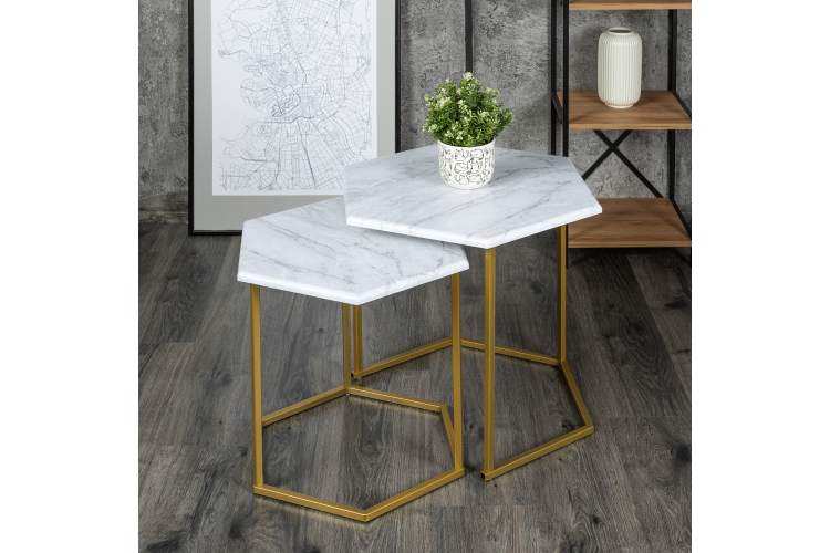 Стол журнальный МеталлАрт М003 белый мрамор/золото-5