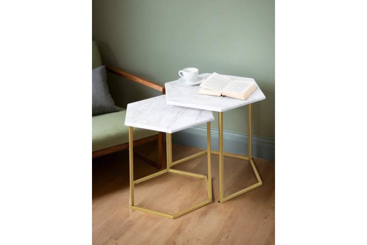 Стол журнальный МеталлАрт М003 белый мрамор/золото-8