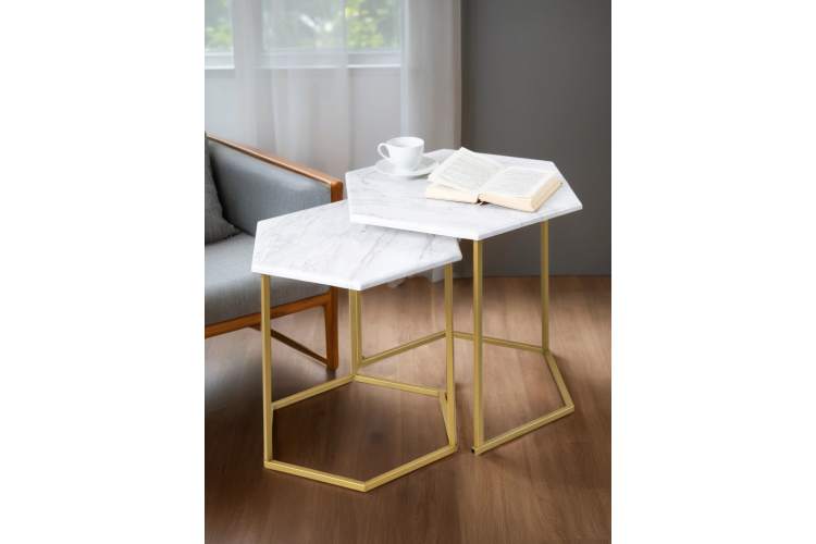Стол журнальный МеталлАрт М003 белый мрамор/золото-9