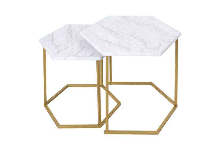 Стол журнальный МеталлАрт М003 белый мрамор/золото-1