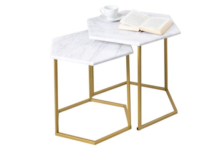 Стол журнальный МеталлАрт М003 белый мрамор/золото-2