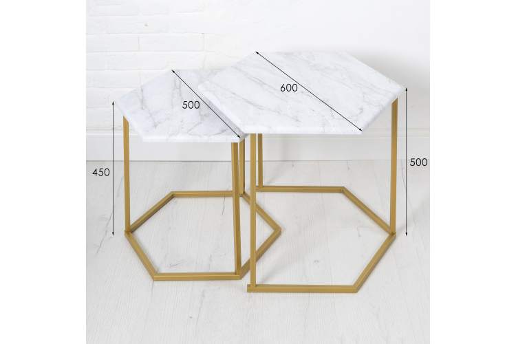 Стол журнальный МеталлАрт М003 белый мрамор/золото-10