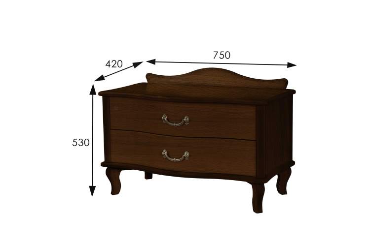 Тумбочка Джульетта широкая 2 ящика орех Л-1