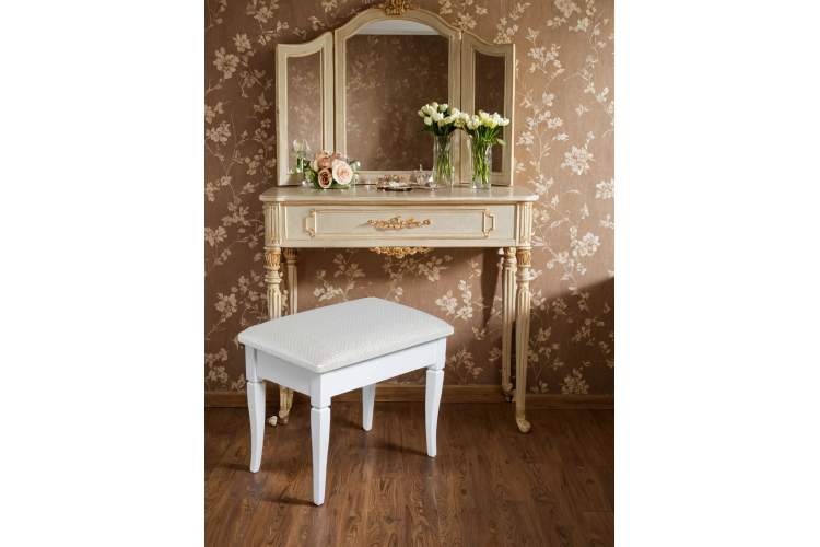 Банкетка Ретро М с ящиком белый, ткань экокожа белый-9