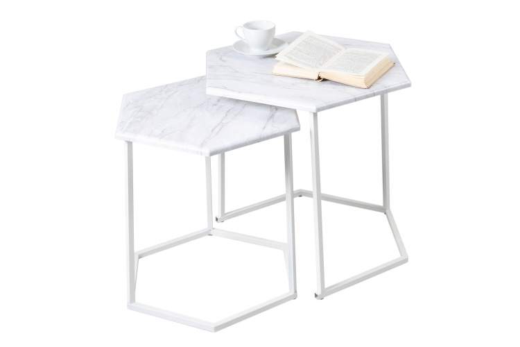 Стол журнальный МеталлАрт М003 белый мрамор/белый-2