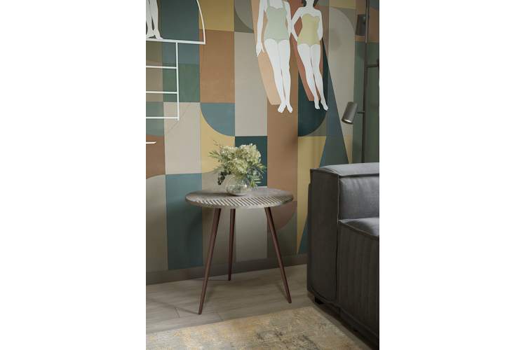 Стол журнальный Рикон Страйп гранж/винный металлик-2