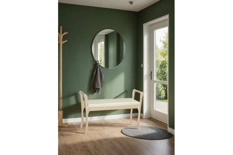 Скамья для прихожей с подлокотниками мягкая, экокожа крем, каркас лак-3