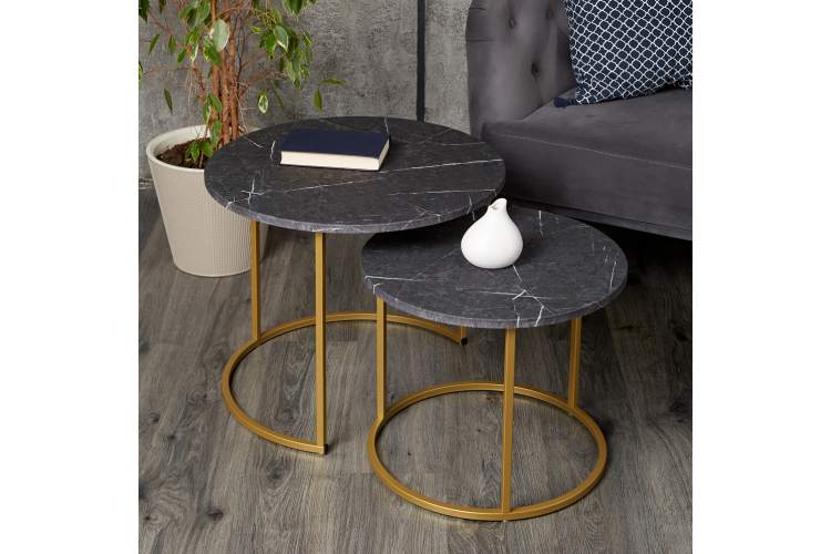 Стол журнальный МеталлАрт М001 черный мрамор/золото-11