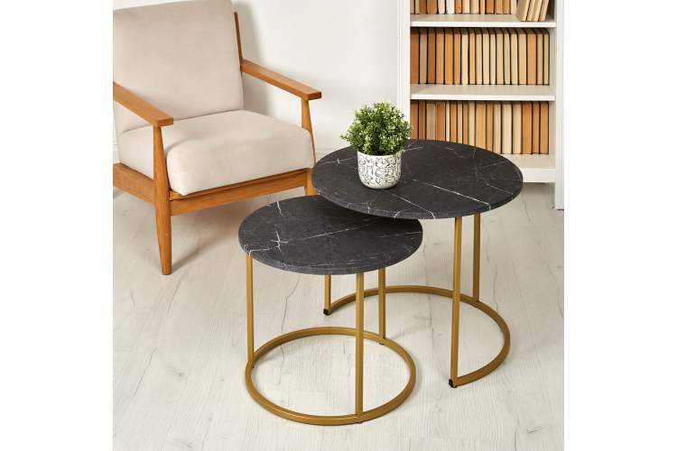 Стол журнальный МеталлАрт М001 черный мрамор/золото-12