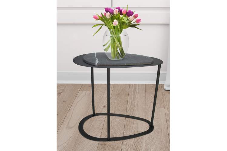 Стол журнальный МеталлАрт М024 черный мрамор/черный-4