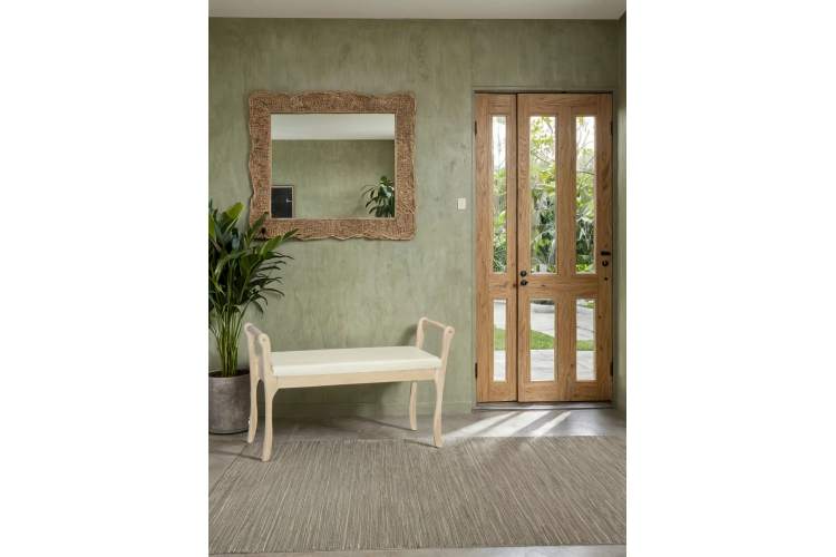 Скамья для прихожей с подлокотниками мягкая, экокожа крем, каркас лак-2