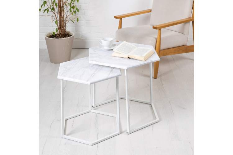 Стол журнальный МеталлАрт М003 белый мрамор/белый-5