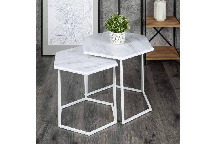 Стол журнальный МеталлАрт М003 белый мрамор/белый-6