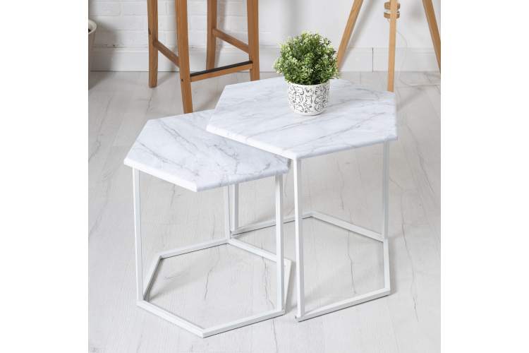 Стол журнальный МеталлАрт М003 белый мрамор/белый-7