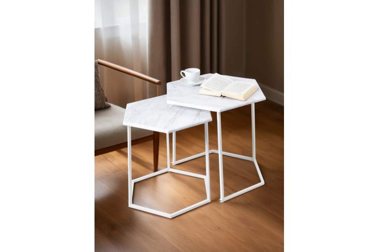 Стол журнальный МеталлАрт М003 белый мрамор/белый-8