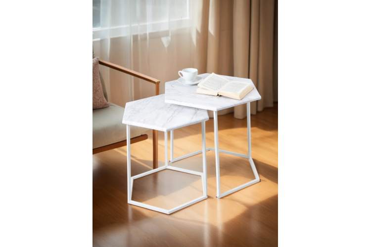 Стол журнальный МеталлАрт М003 белый мрамор/белый-9