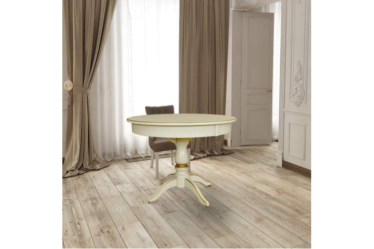 Стол обеденный Моро 04 раздвижной слоновая кость/золото 100/140*100-2