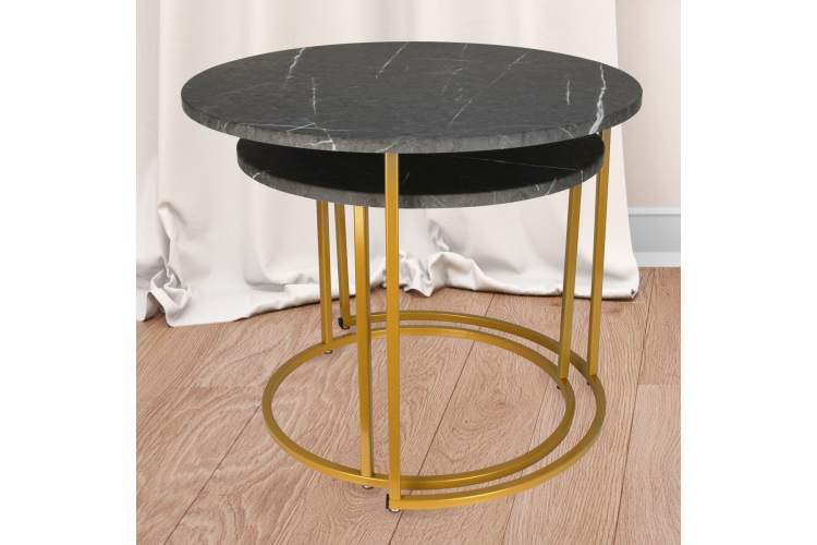 Стол журнальный МеталлАрт М001 черный мрамор/золото-10