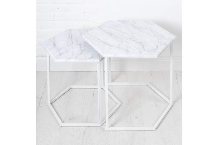 Стол журнальный МеталлАрт М003 белый мрамор/белый-4