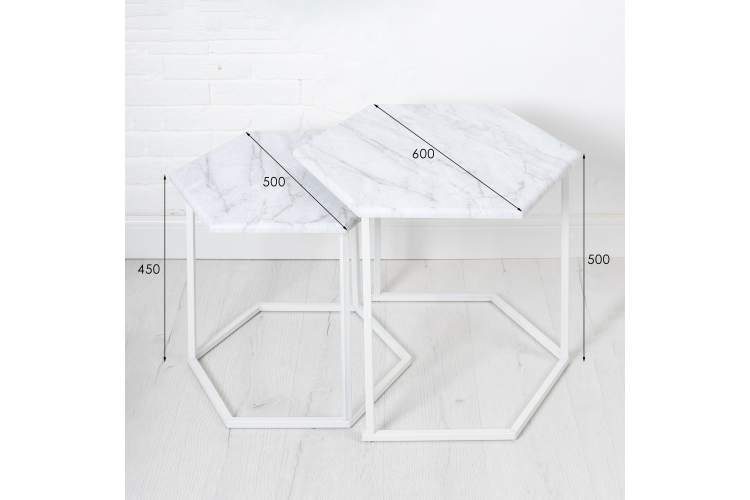 Стол журнальный МеталлАрт М003 белый мрамор/белый-10