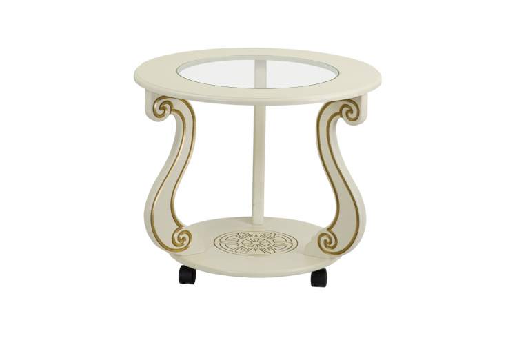 Стол журнальный Грация (С) на колесах слоновая кость/золото