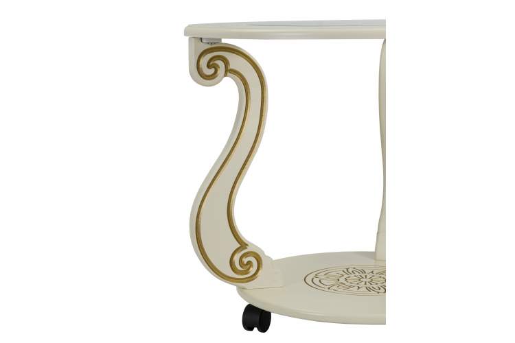 Стол журнальный Грация (С) на колесах слоновая кость/золото-3