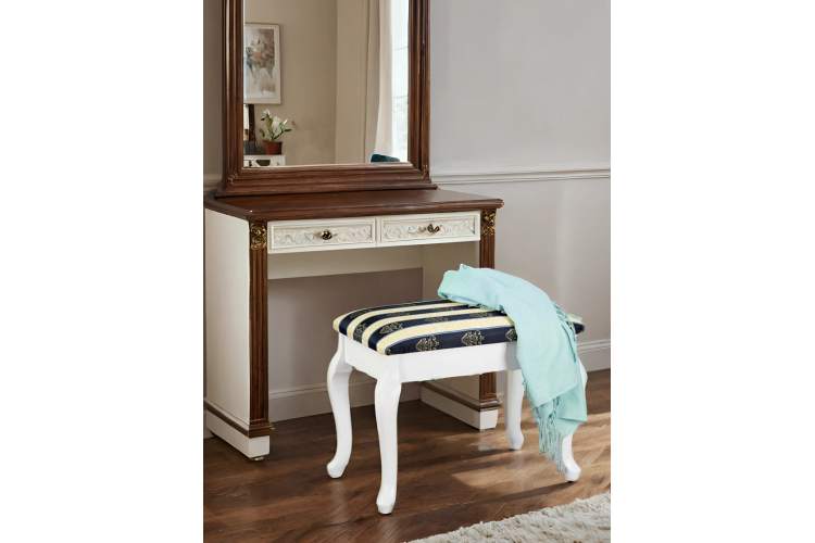 Банкетка Ретро с ящиком белый, ткань полоса синий-13