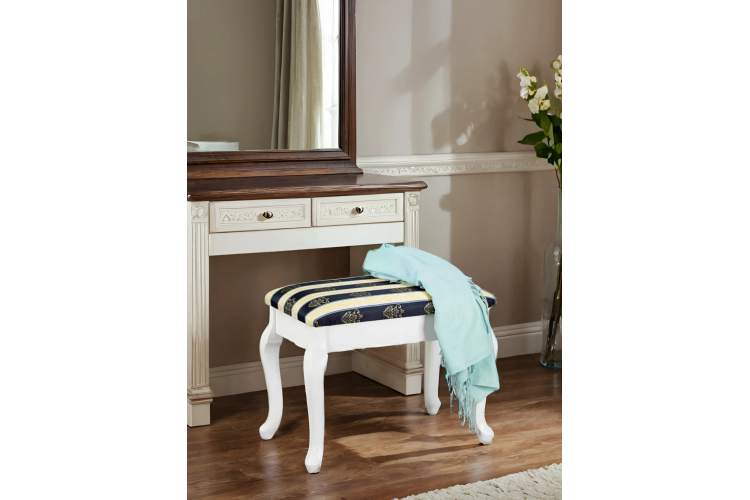 Банкетка Ретро с ящиком белый, ткань полоса синий-14