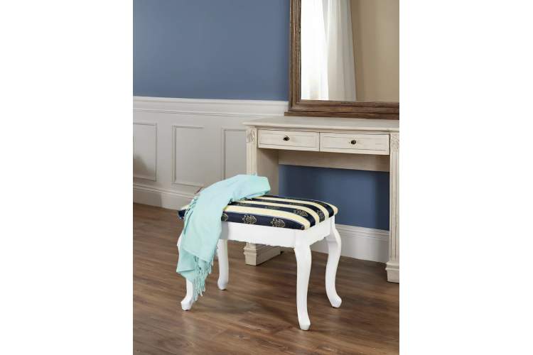 Банкетка Ретро с ящиком белый, ткань полоса синий-15