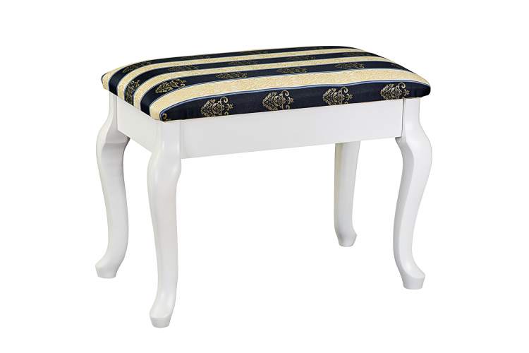 Банкетка Ретро с ящиком белый, ткань полоса синий