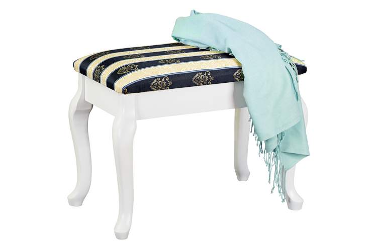 Банкетка Ретро с ящиком белый, ткань полоса синий-8