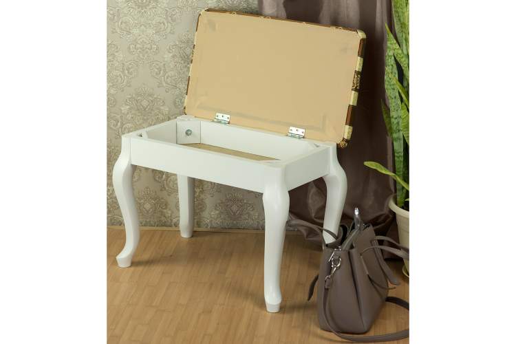 Банкетка Ретро с ящиком белый, ткань полоса коричн.