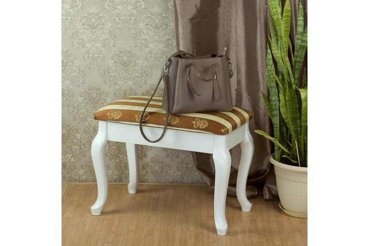 Банкетка Ретро с ящиком белый, ткань полоса коричн.-1