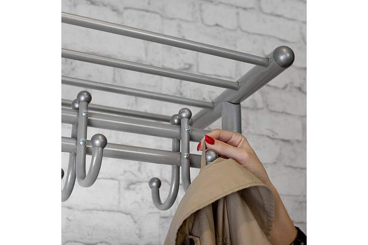 Вешалка напольная на колесах М 9 металлик с крючками-7