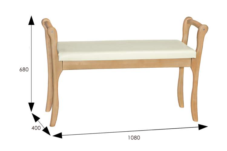 Скамья для прихожей с подлокотниками мягкая, экокожа крем, каркас бук-5