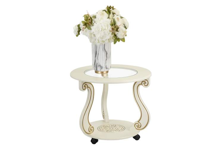 Стол журнальный Грация (С) на колесах слоновая кость/золото-6